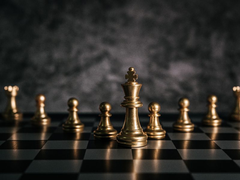 Gold Chess On Chess Board Game For Business Metaphor Leadership